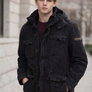 Men’s Abercrombie & Fitch Black Utility Field Jacket Hooded Coat M